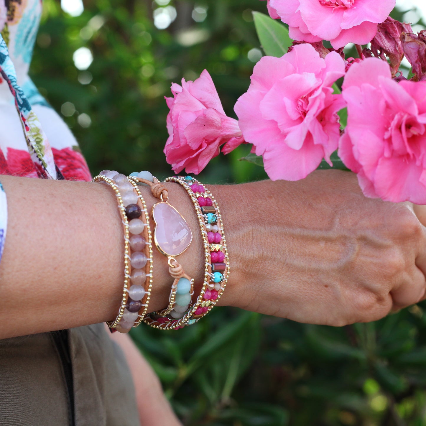 Rose Quartz Heart Wrap Bracelet