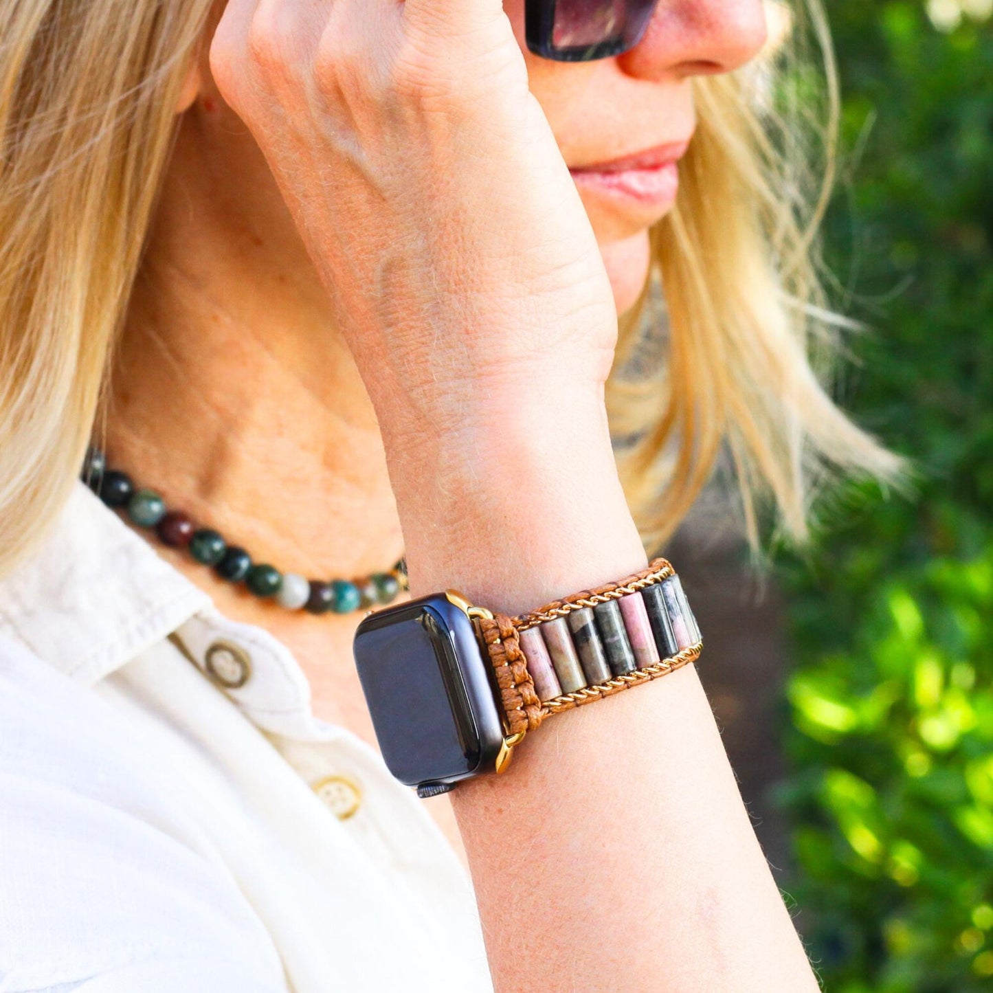 Apple Watch Band with Rhodonite Gemstones