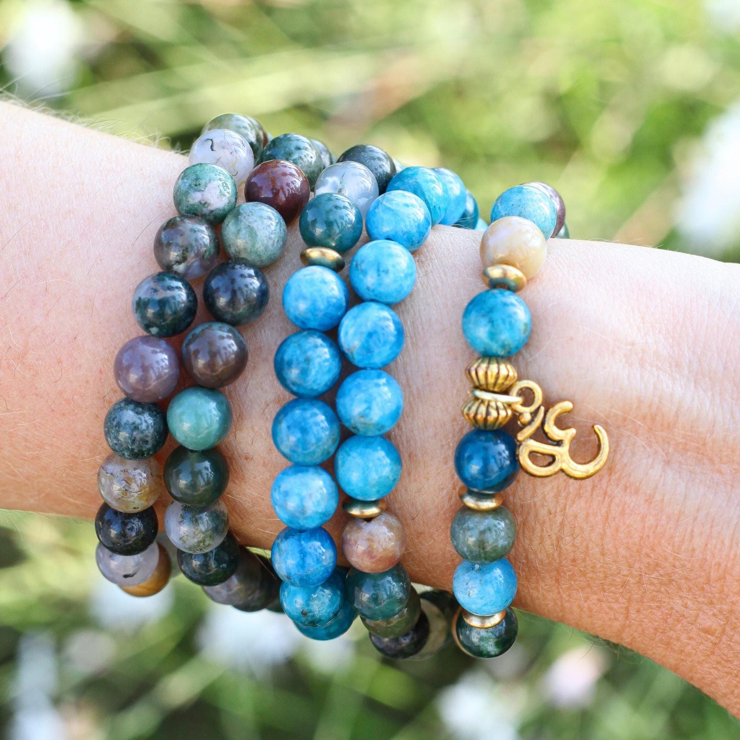 Beaded Necklace with Golden Om Charm