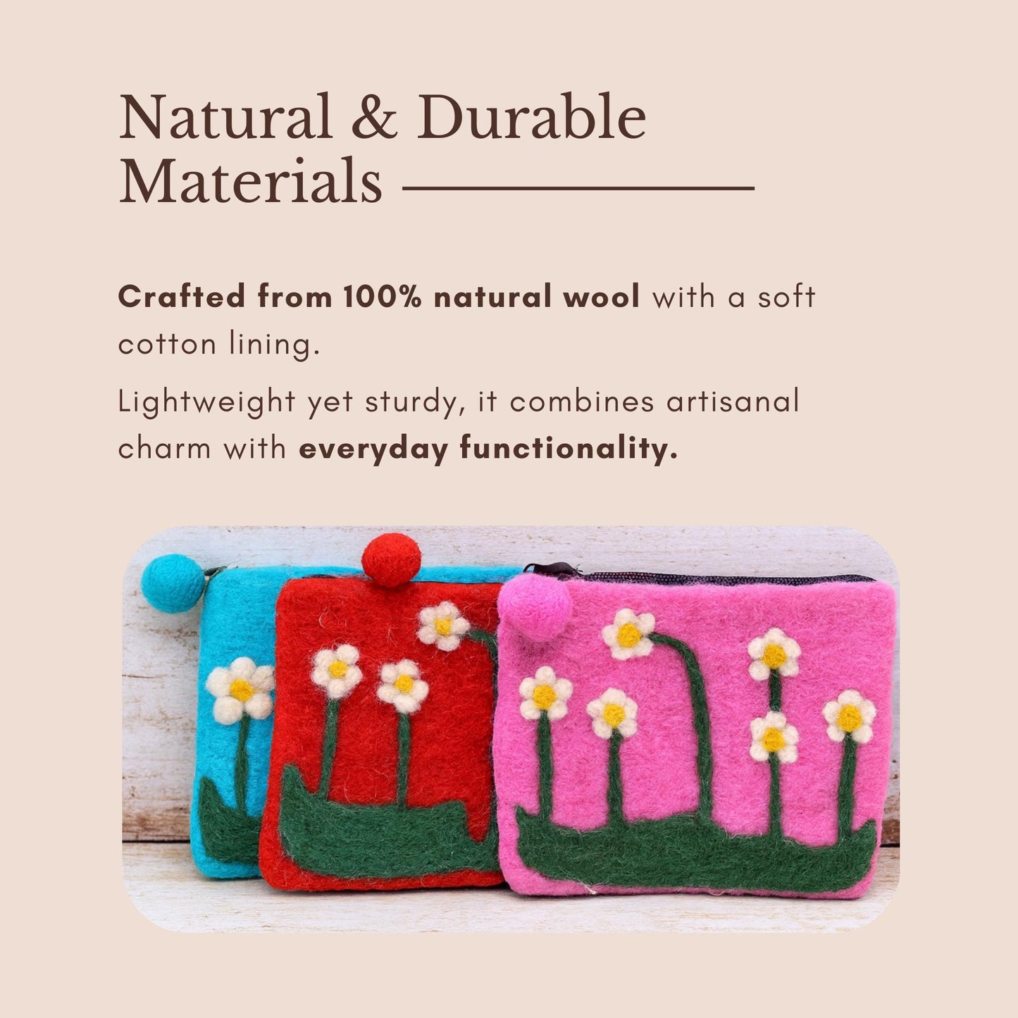 Felt Flower Pouch with Pom Pom Zipper