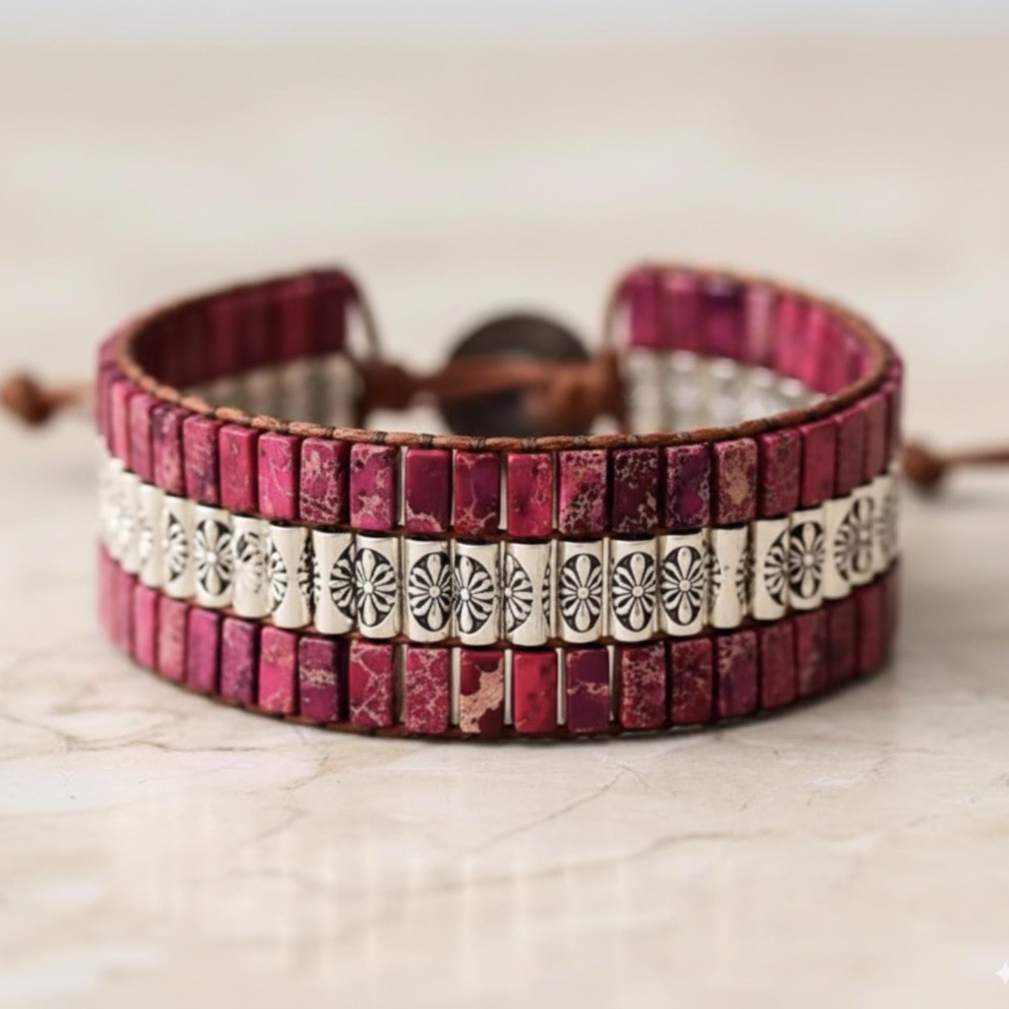 Wrap Bracelet with Natural Stones and Vegan Leather