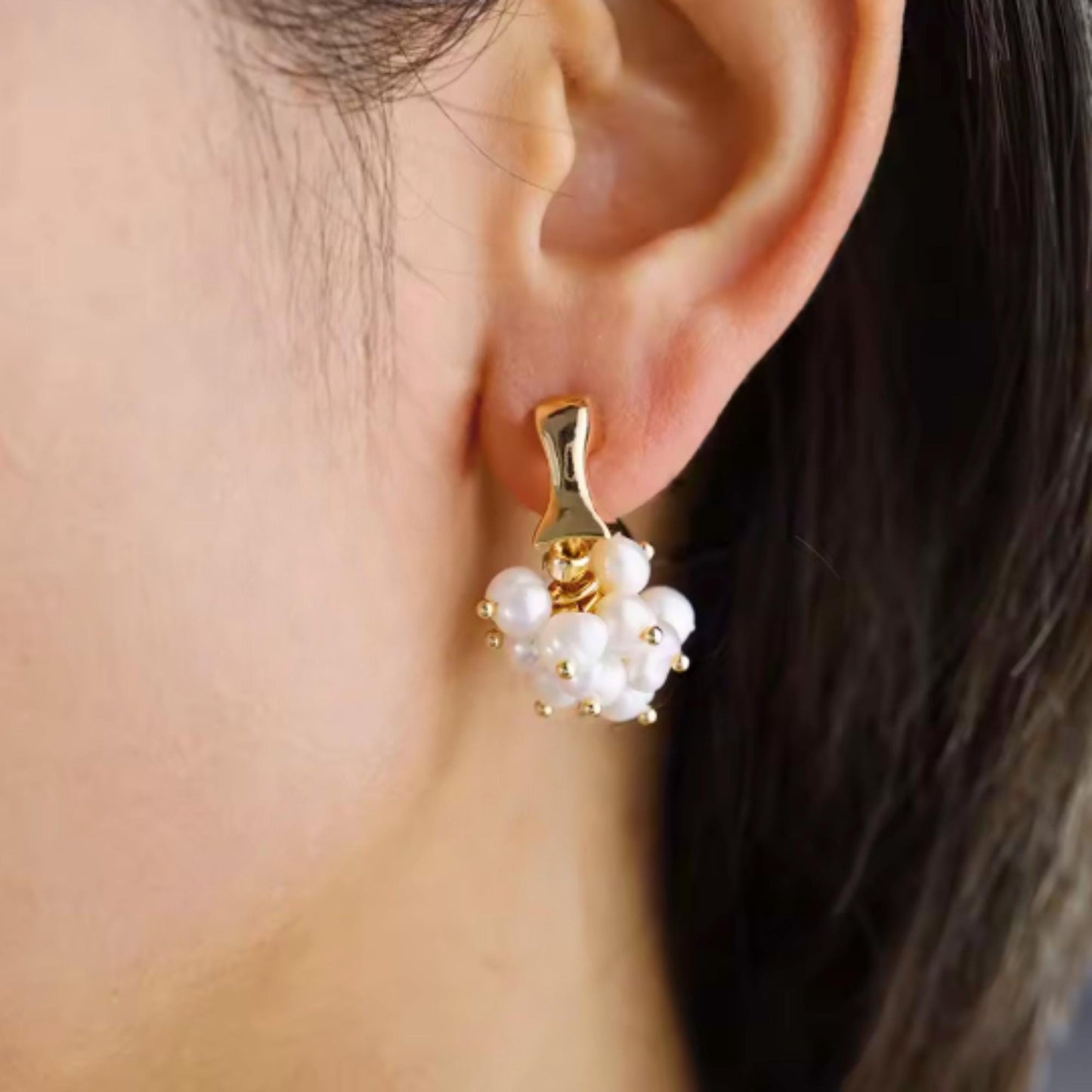 Golden Pearl & Zircon Hoop Earrings