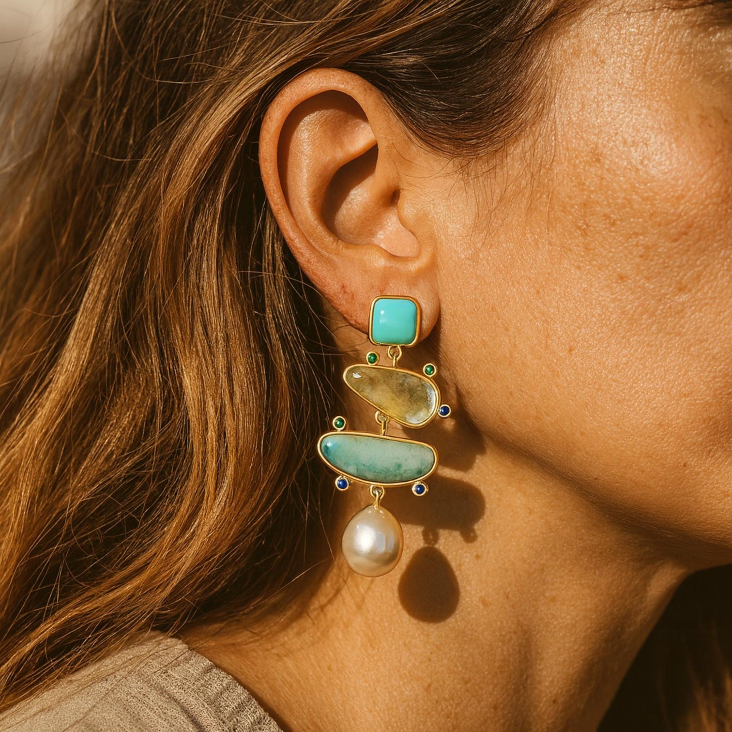Boho Dangle Earrings with Natural Gemstones