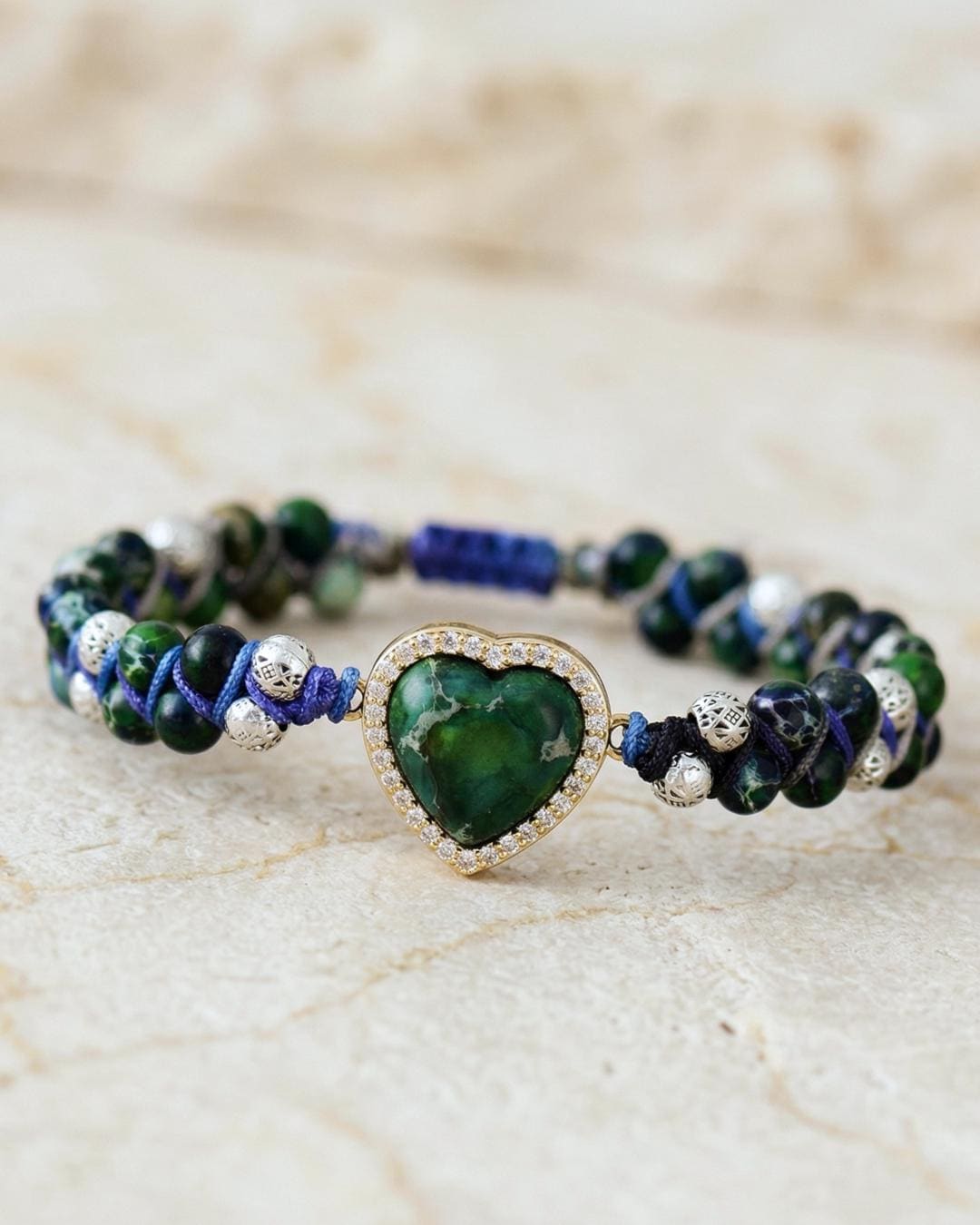 Jasper Heart Charm Bracelet