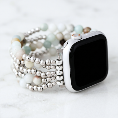 Amazonite & Silver Bead Apple Watch Band
