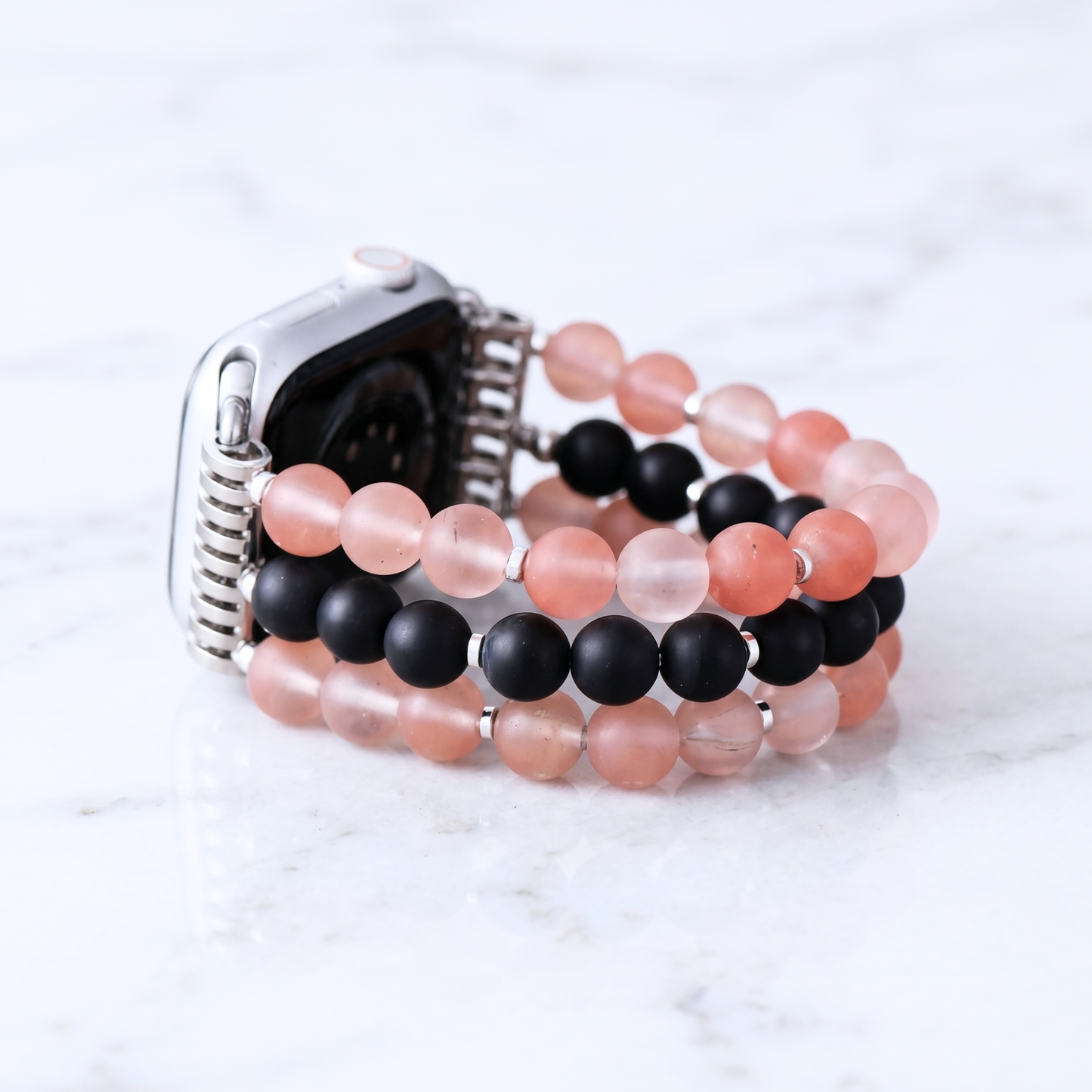 Black Onyx & Peach Agate Apple Watch Band
