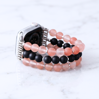 Black Onyx & Peach Agate Apple Watch Band