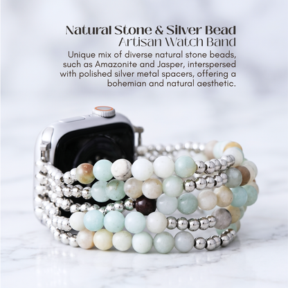 Amazonite & Silver Bead Apple Watch Band