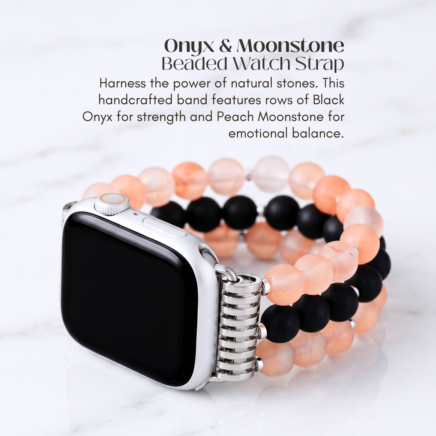 Black Onyx & Peach Agate Apple Watch Band