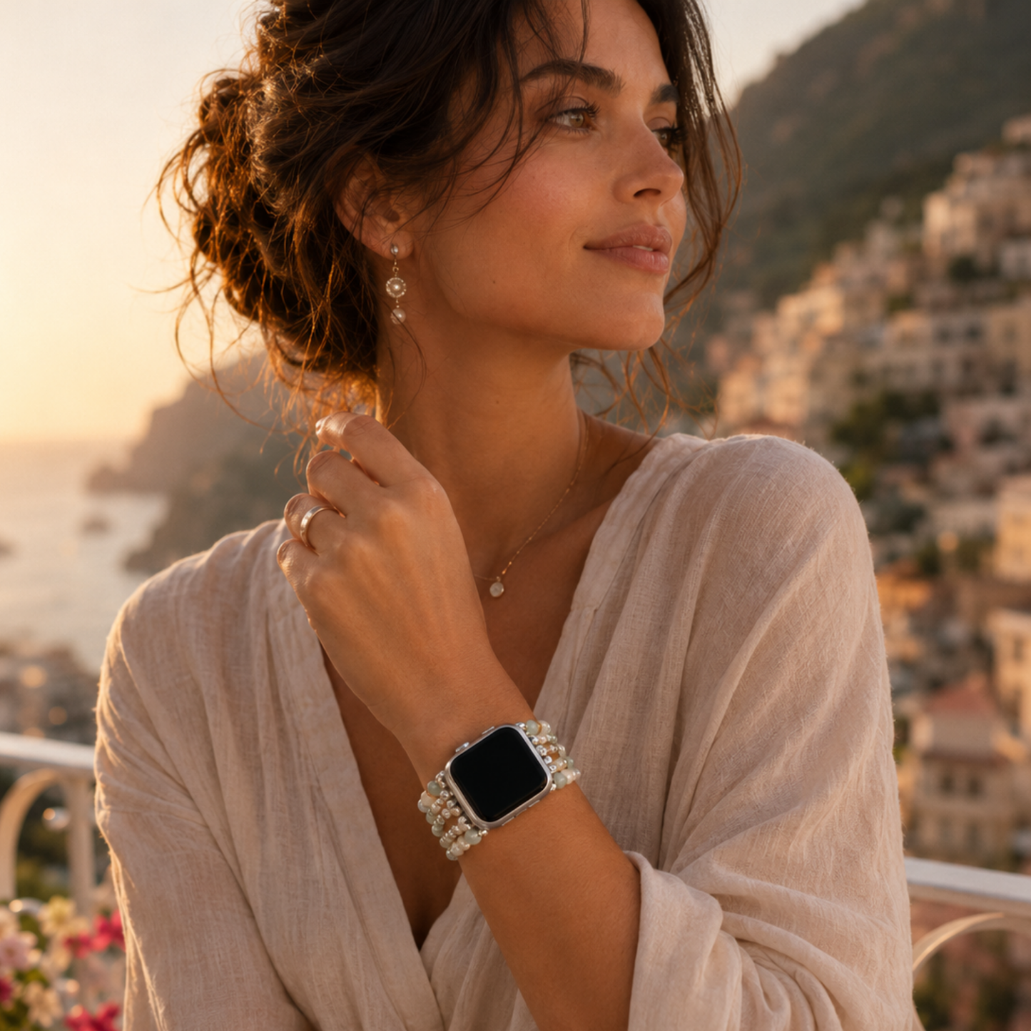 Amazonite & Silver Bead Apple Watch Band