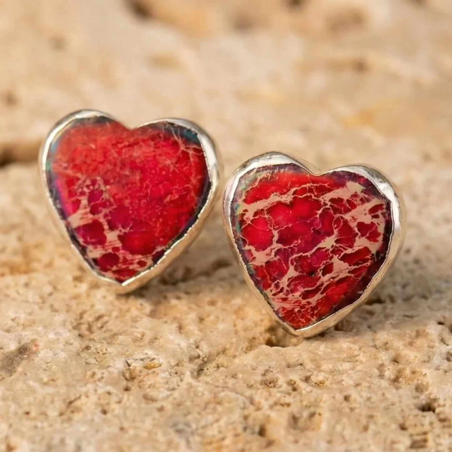 Red Jasper Heart Stud Earrings