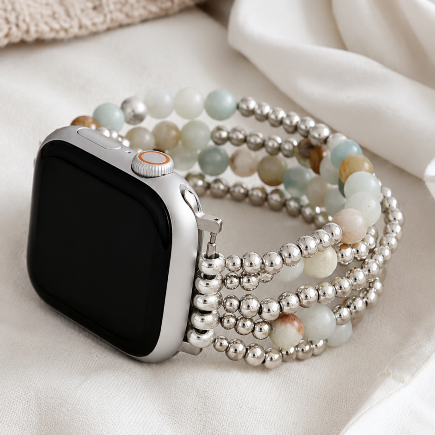 Amazonite & Silver Bead Apple Watch Band