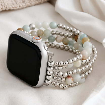 Amazonite & Silver Bead Apple Watch Band