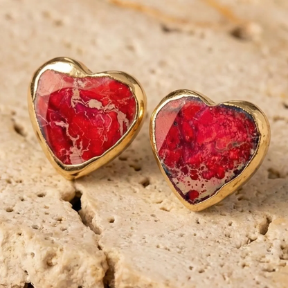 Red Jasper Heart Stud Earrings
