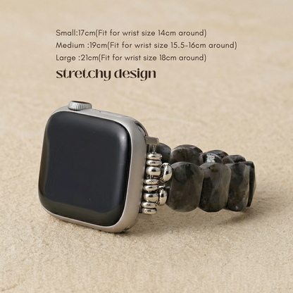Labradorite stretchy gemstone smartwatch strap, natural stone apple watch band in silver tone style. Unique gift for Mom or Wife