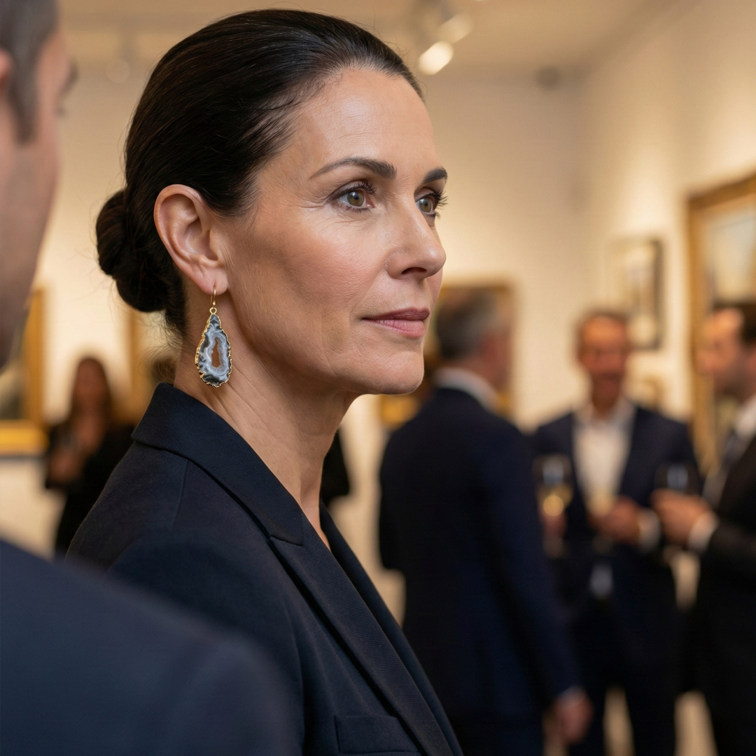 Black Onyx Geode Drop Earrings