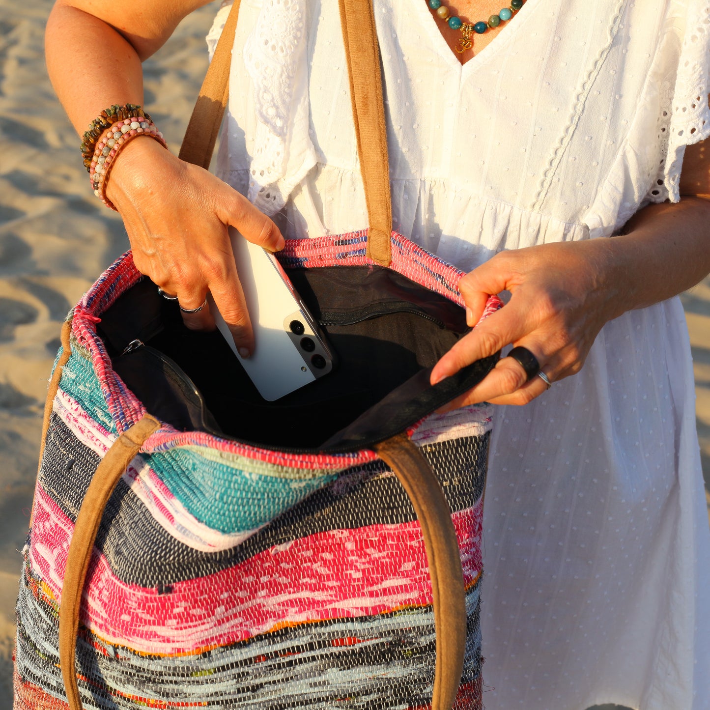 Handwoven Tote Bag Boho Sunrise