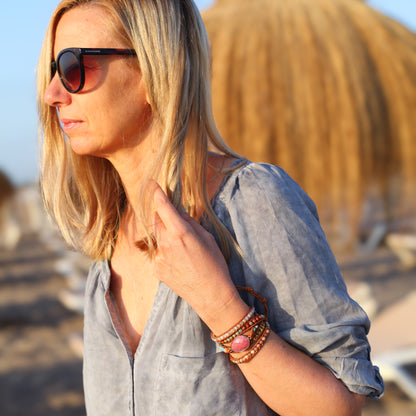 Rhodonite Wrap Bracelet with Vegan Leather