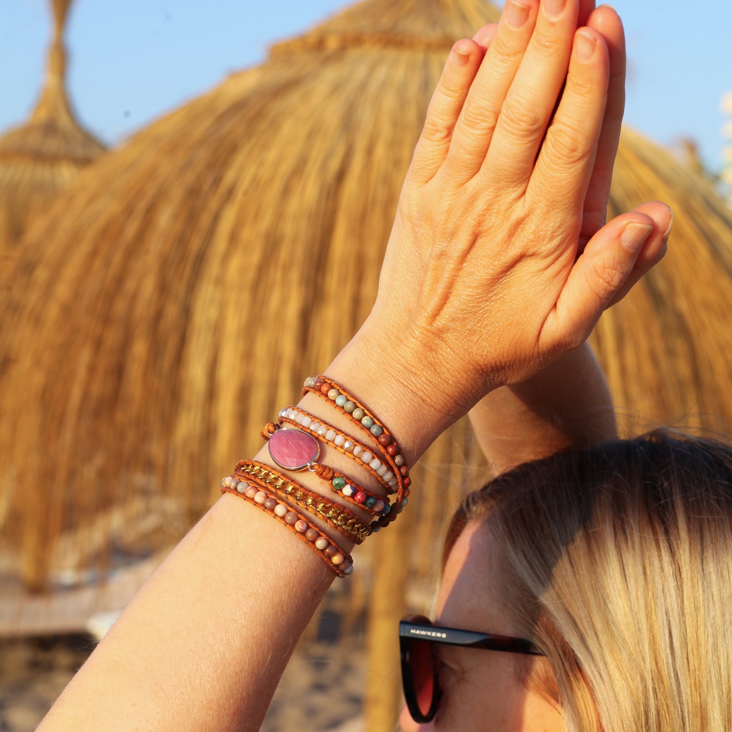 Rhodonite Wrap Bracelet with Vegan Leather