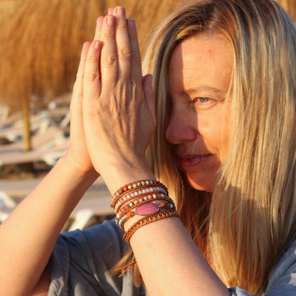 Rhodonite Wrap Bracelet with Vegan Leather