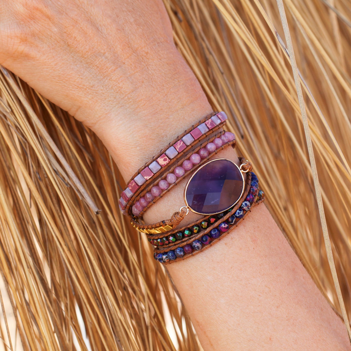 Amethyst and Jasper Wrap Bracelet