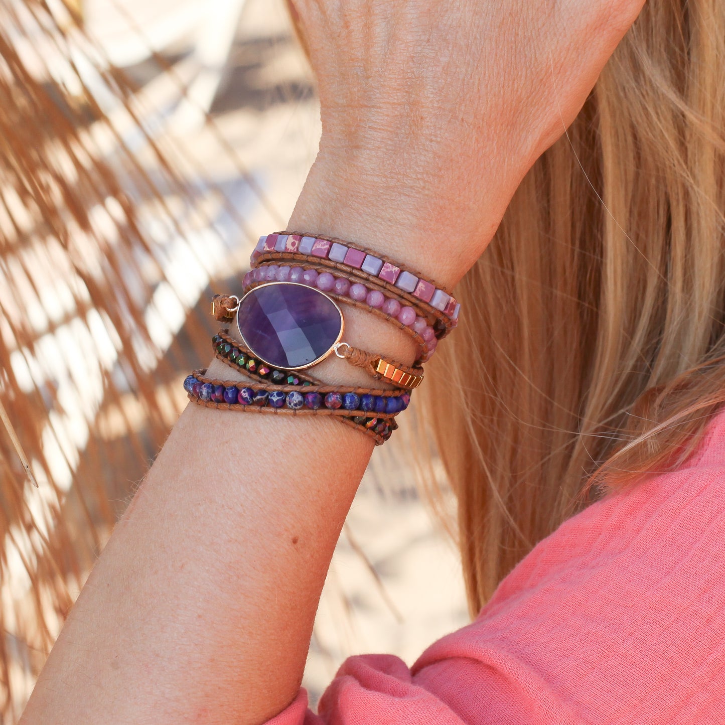 Amethyst and Jasper Wrap Bracelet