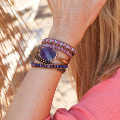 Amethyst and Jasper Wrap Bracelet