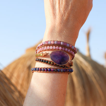Amethyst and Jasper Wrap Bracelet
