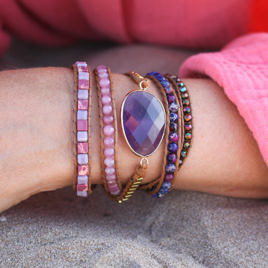 Amethyst and Jasper Wrap Bracelet