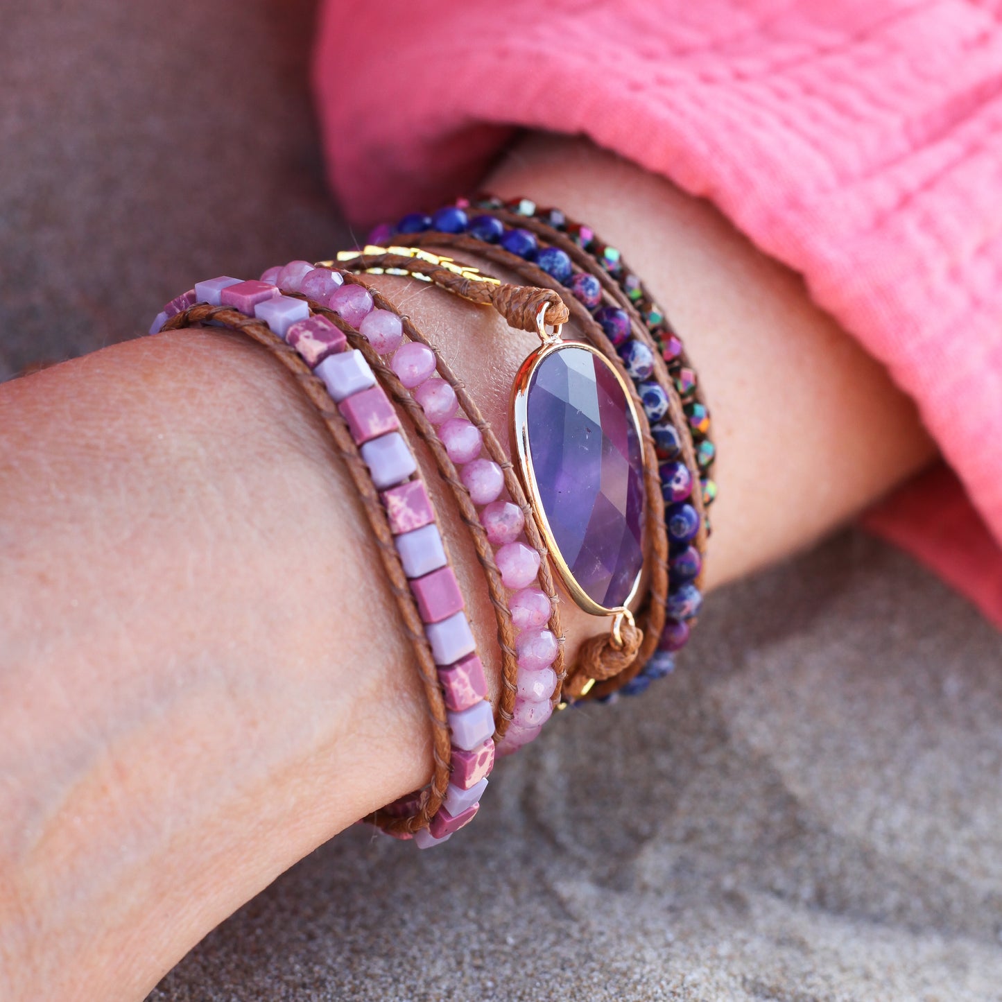 Amethyst and Jasper Wrap Bracelet