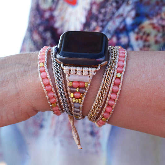 Boho Jade Crystal Apple Watch Band – Handmade Gemstone Wrap Strap