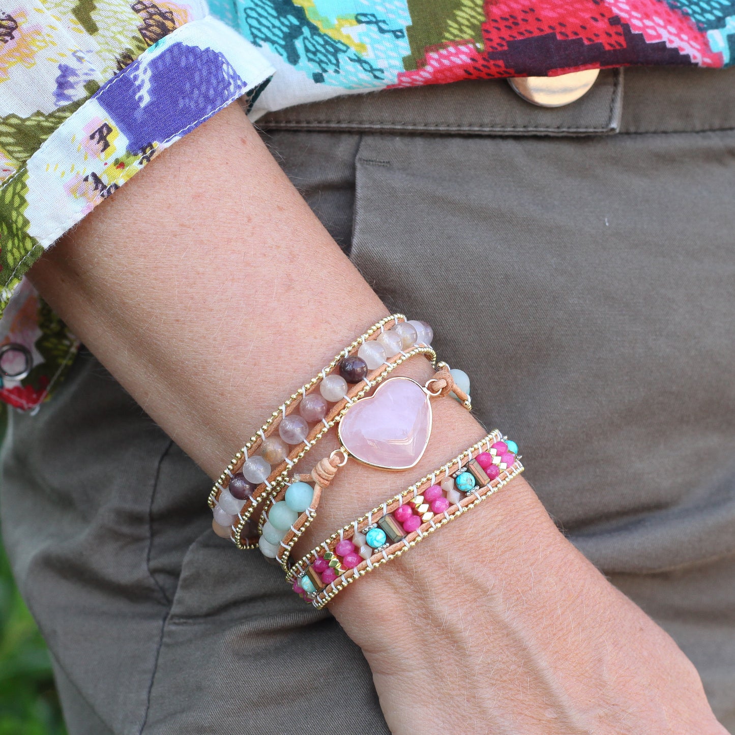 Rose Quartz Heart Wrap Bracelet