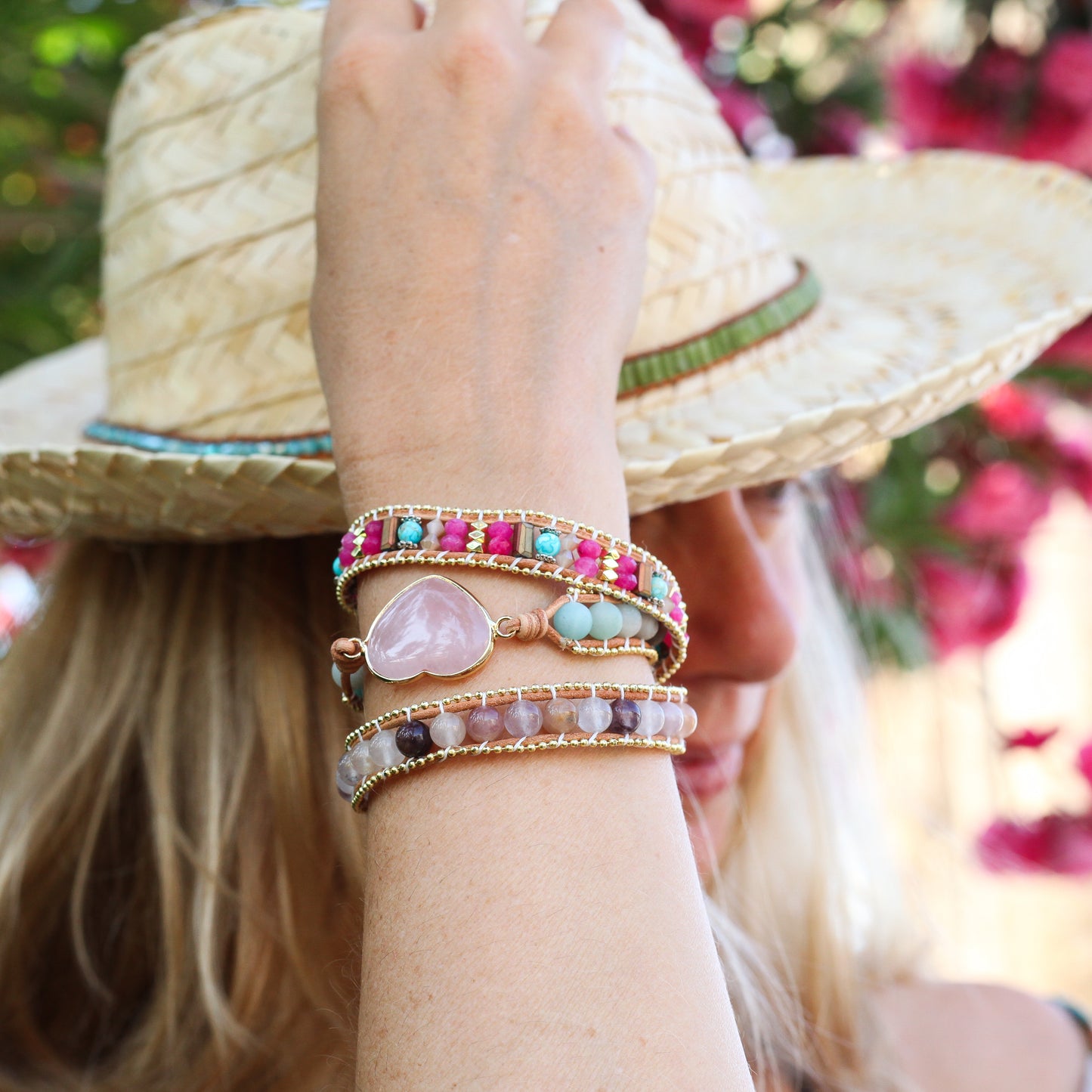 Rose Quartz Heart Wrap Bracelet