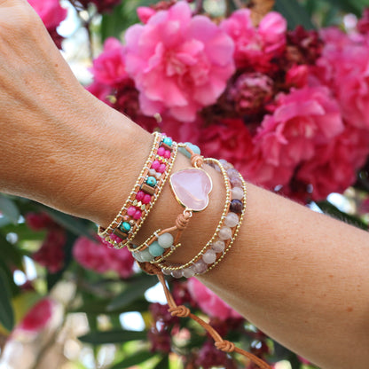 Rose Quartz Heart Wrap Bracelet