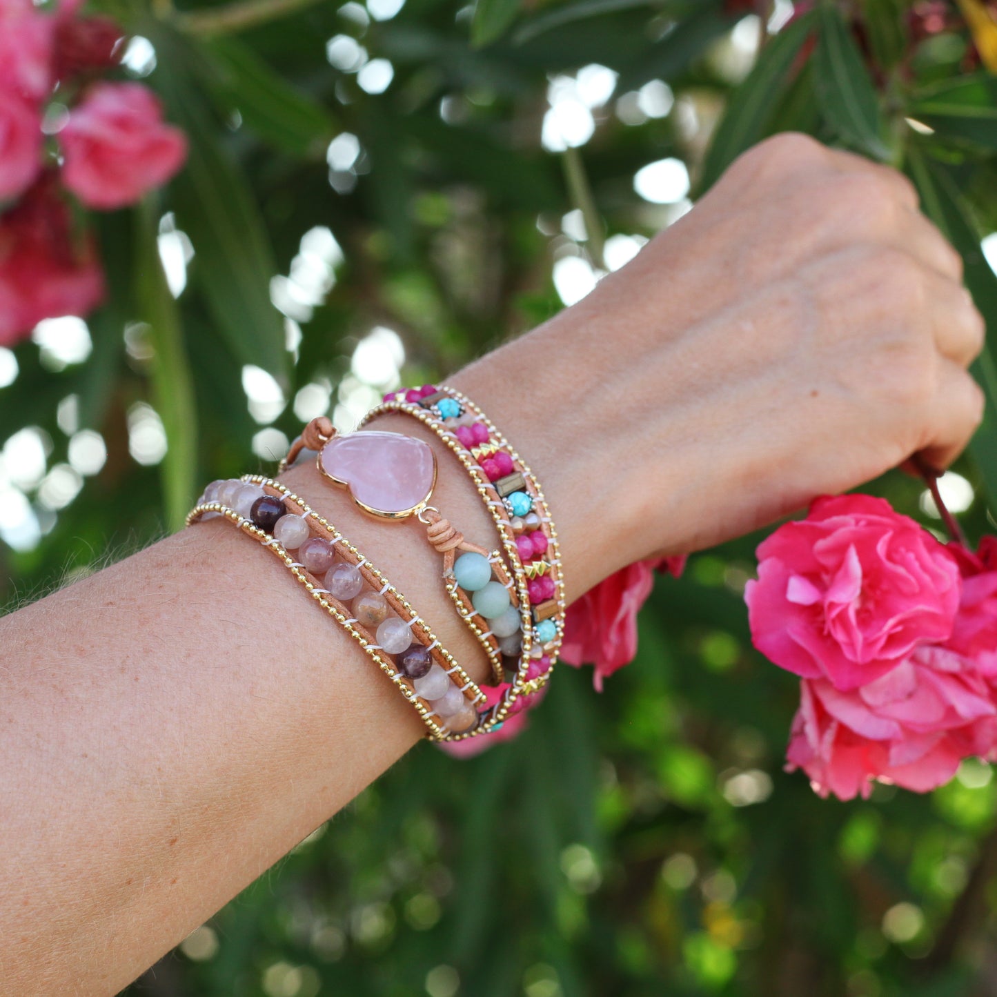 Rose Quartz Heart Wrap Bracelet