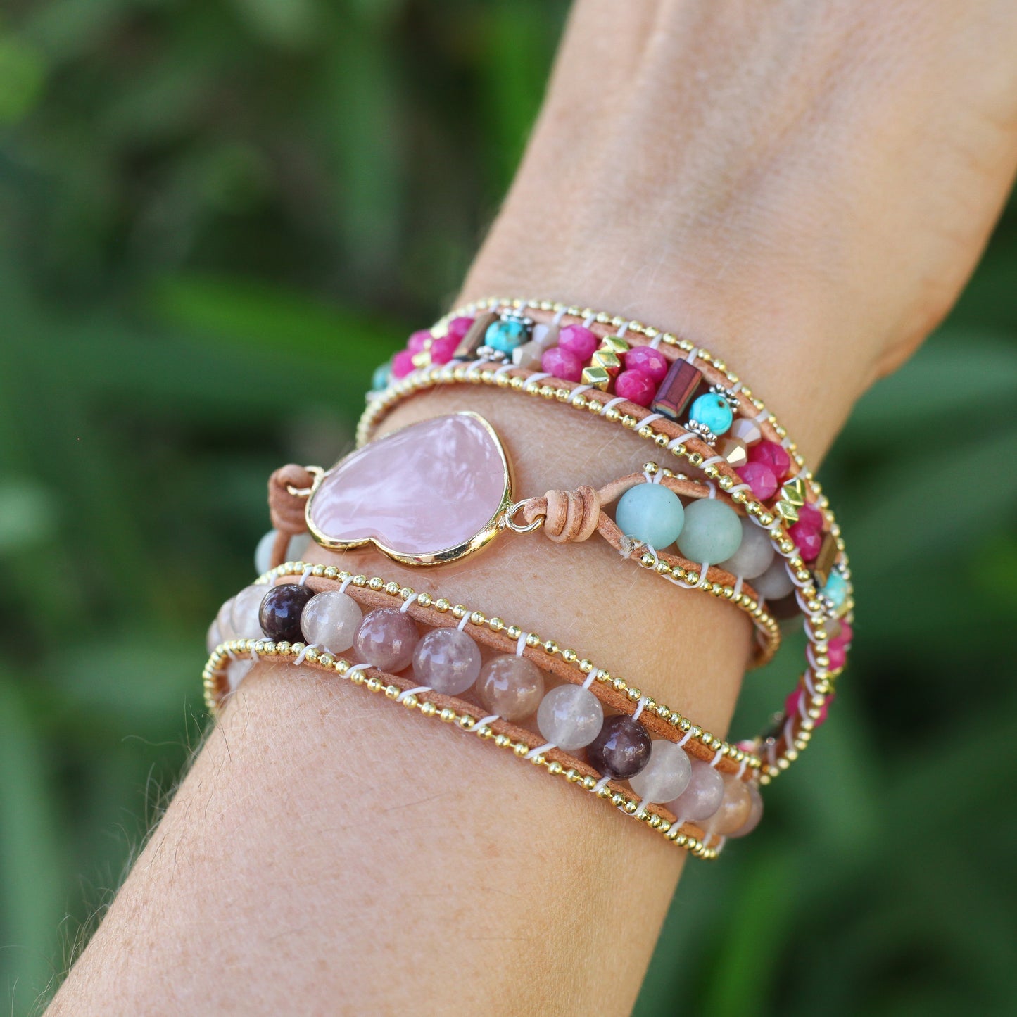 Rose Quartz Heart Wrap Bracelet
