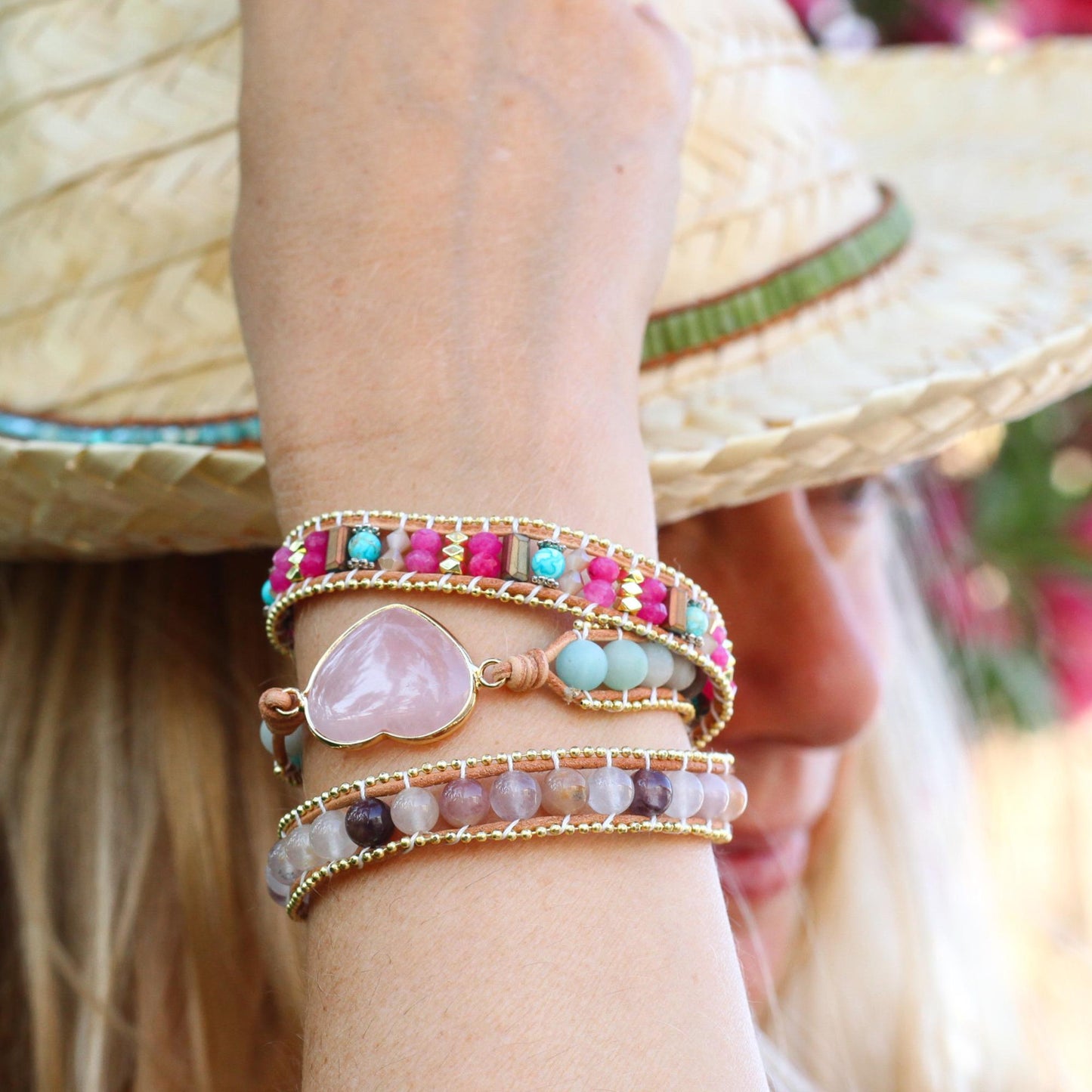 Wrap Bracelet with Rose Quartz Heart