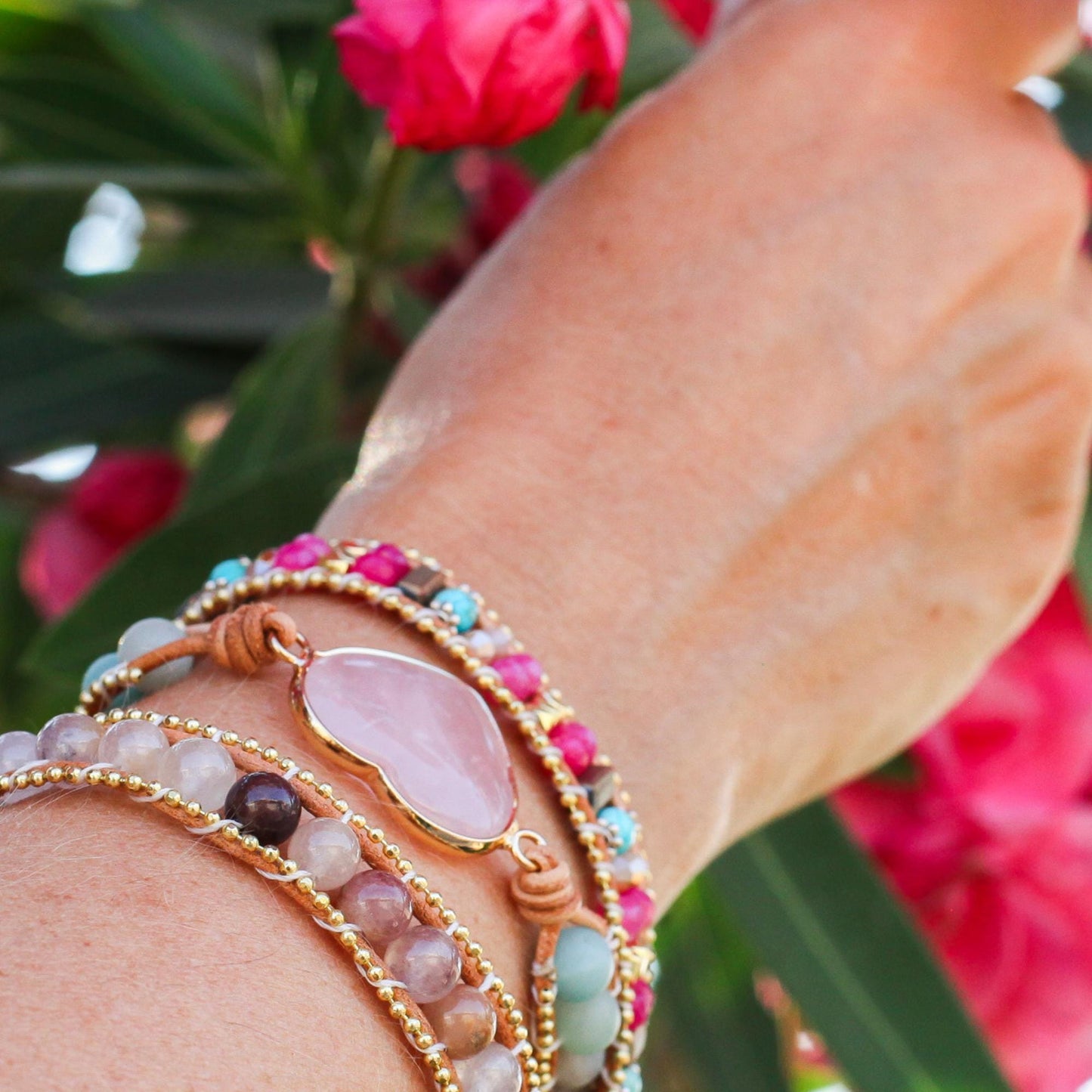 Wrap Bracelet with Rose Quartz Heart