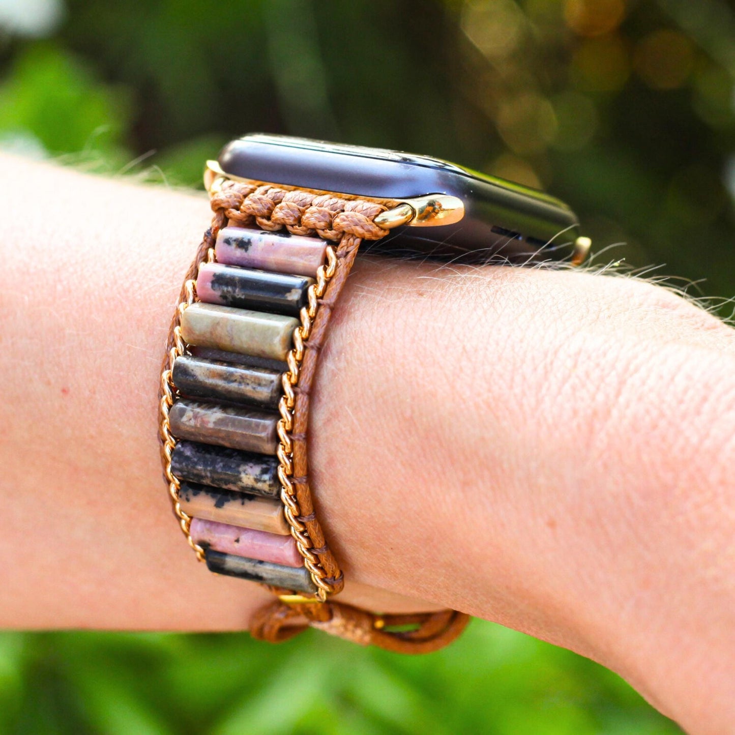 Apple Watch Band with Rhodonite Gemstones