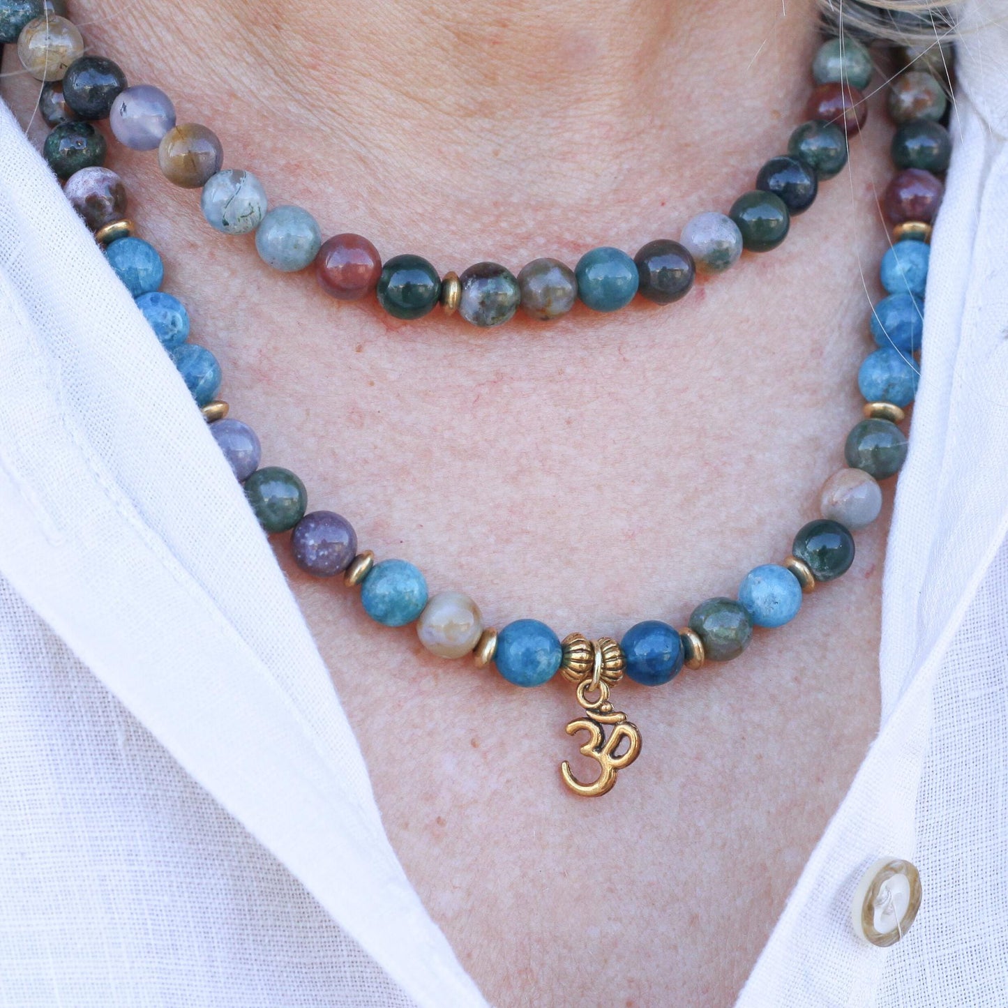 Beaded Necklace with Golden Om Charm