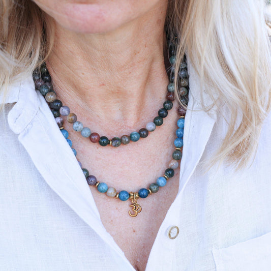 Beaded Necklace with Golden Om Charm