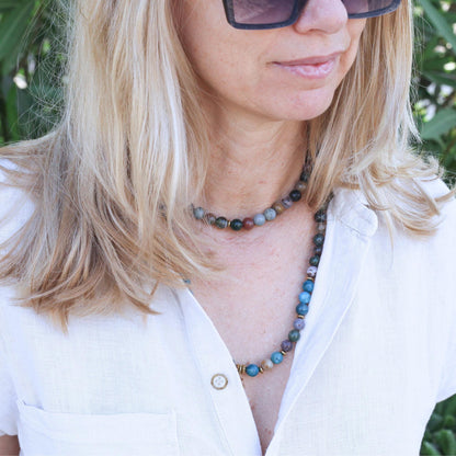 Beaded Necklace with Golden Om Charm