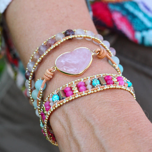 Rose Quartz Heart Wrap Bracelet