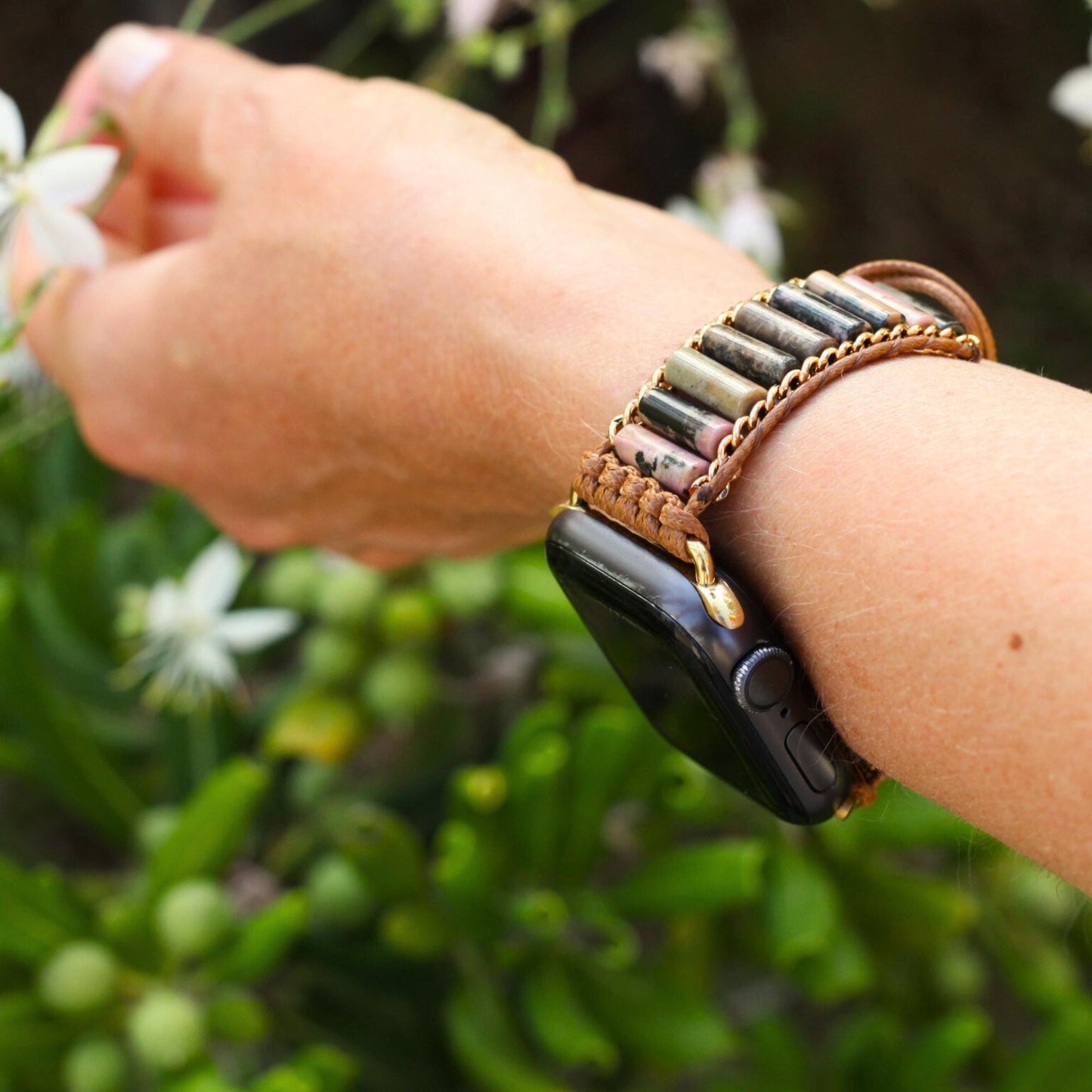 Apple Watch Band with Rhodonite Gemstones