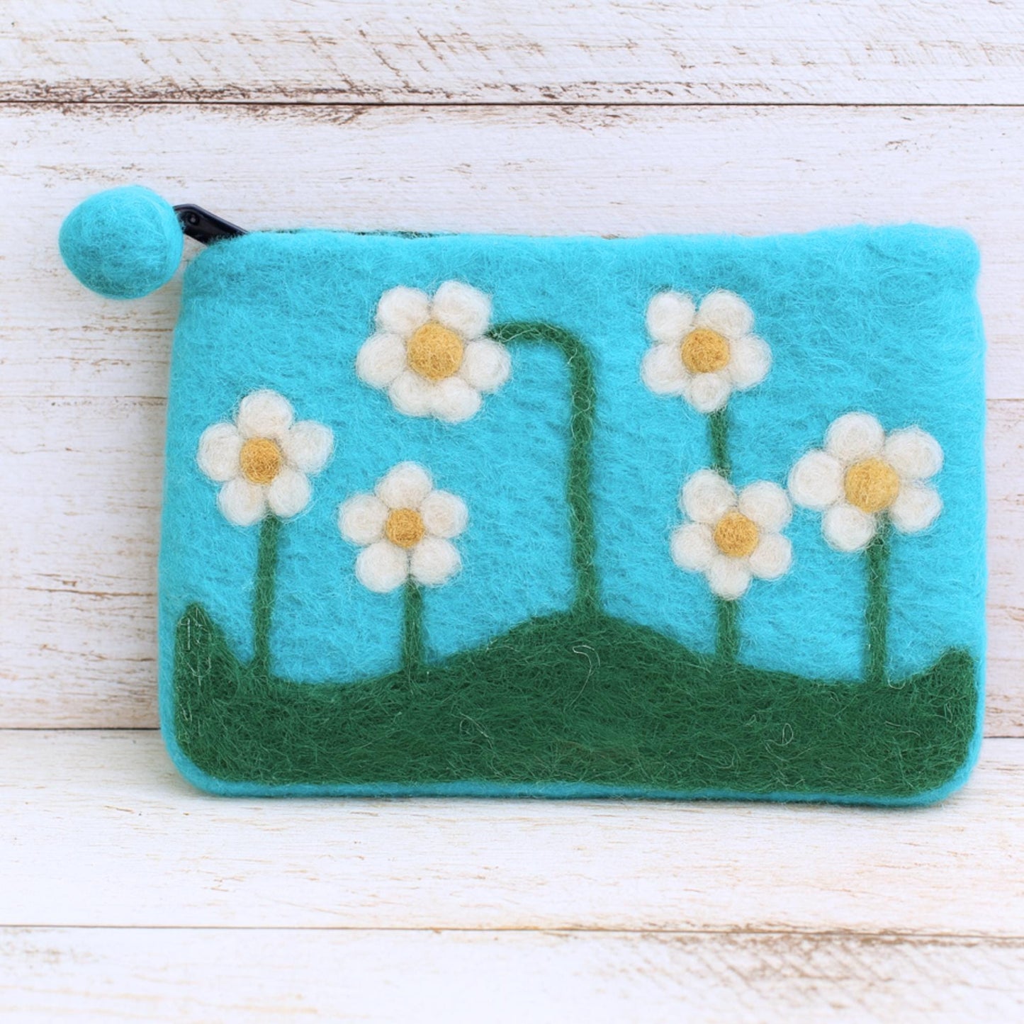 Felt Flower Pouch with Pom Pom Zipper