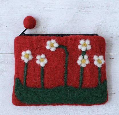 Felt Flower Pouch with Pom Pom Zipper