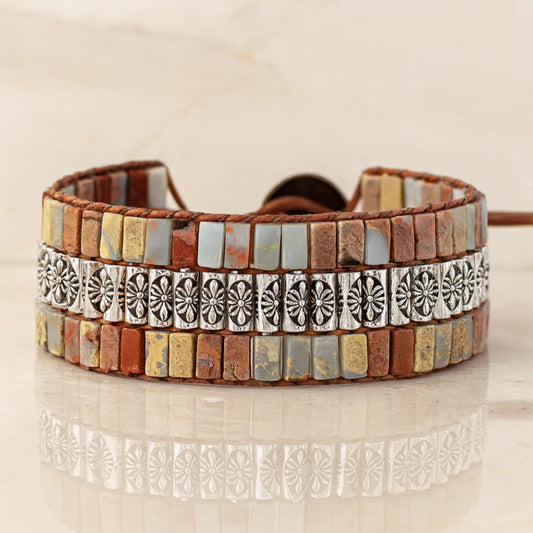 Wrap Bracelet with Natural Stones and Vegan Leather