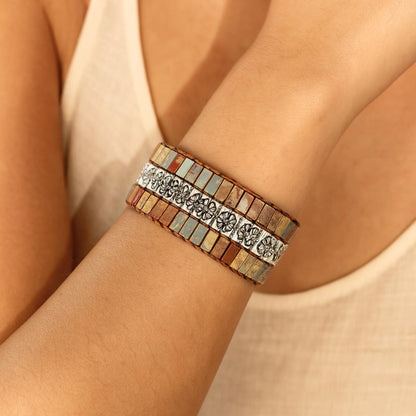 Wrap Bracelet with Natural Stones and Vegan Leather