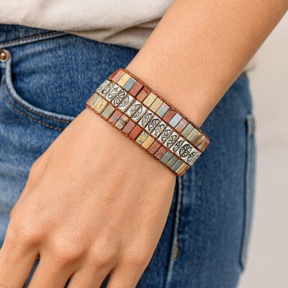 Wrap Bracelet with Natural Stones and Vegan Leather