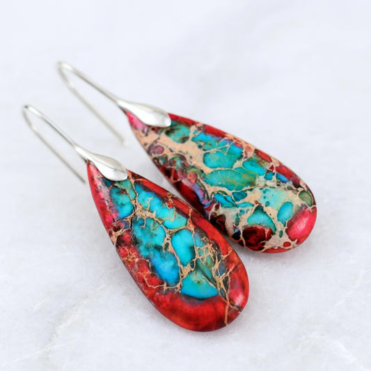 Boho teardrop earrings with Jasper stone